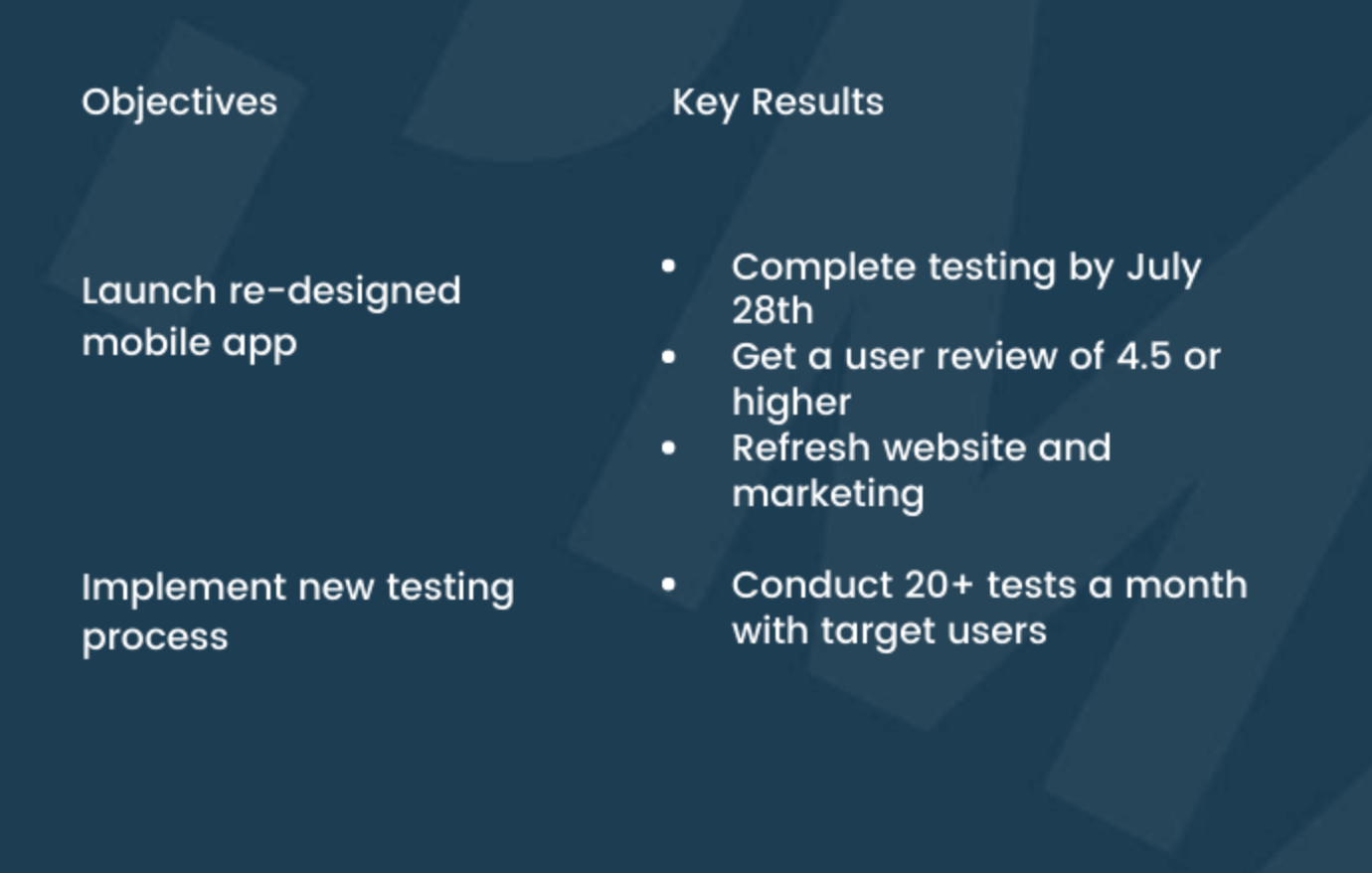 OKRs product example