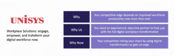 This is a large corporation, Unisys, and this is one of their services offerings. It's called Workplace Solutions. It's not software, it's services. It's actually a set of capabilities.